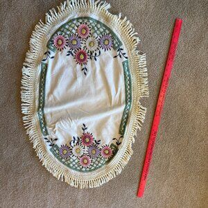 Vintage Handmade Oval Floral Embroidered Table Runner